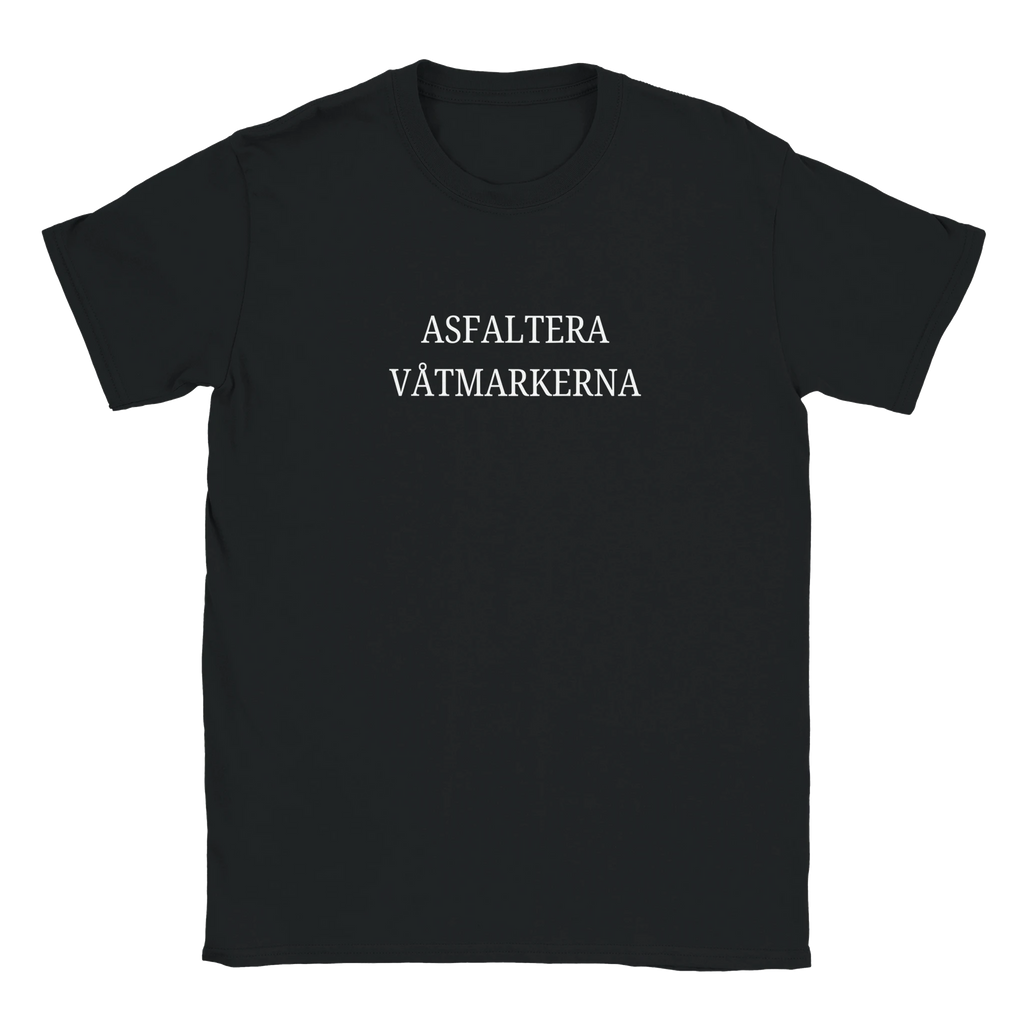 Svart Asfaltera Våtmarkerna t-shirt med vitt texttryck