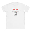 Vit t-shirt med texten "A.C.A.B – All Cats Are Beautiful" och ett minimalistiskt tecknat polismotiv