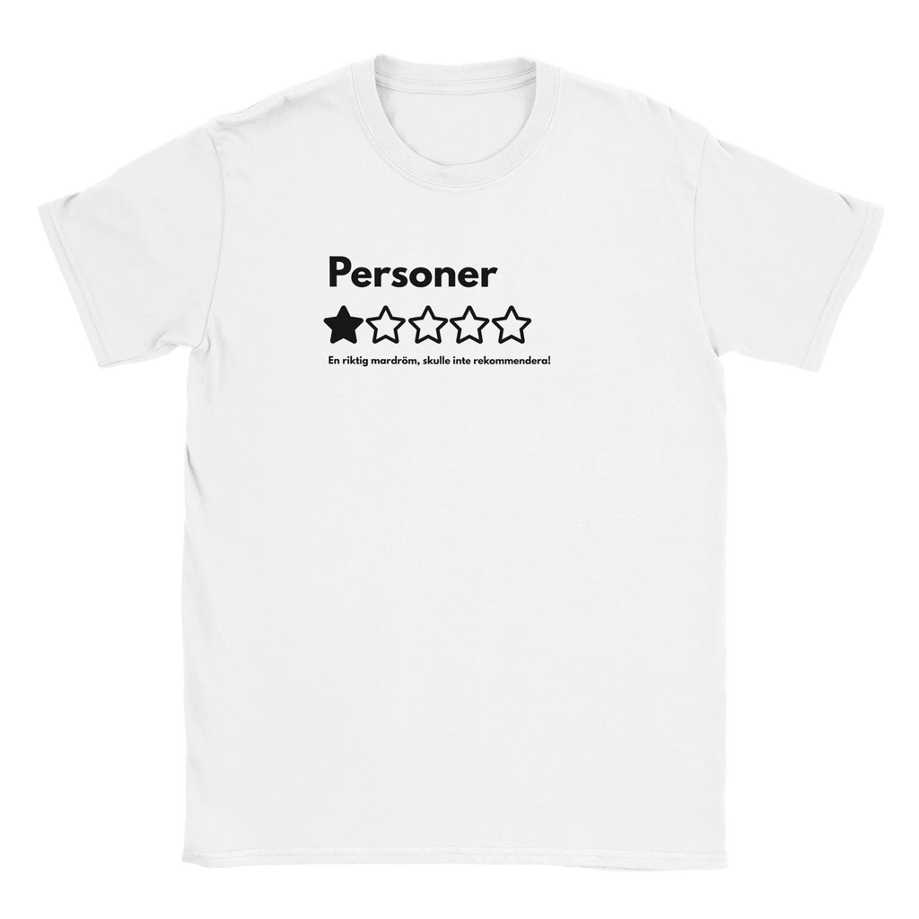 Svart rolig t-shirt med Personer 1 av 5 stjärnor skulle inte rekommendera tryck