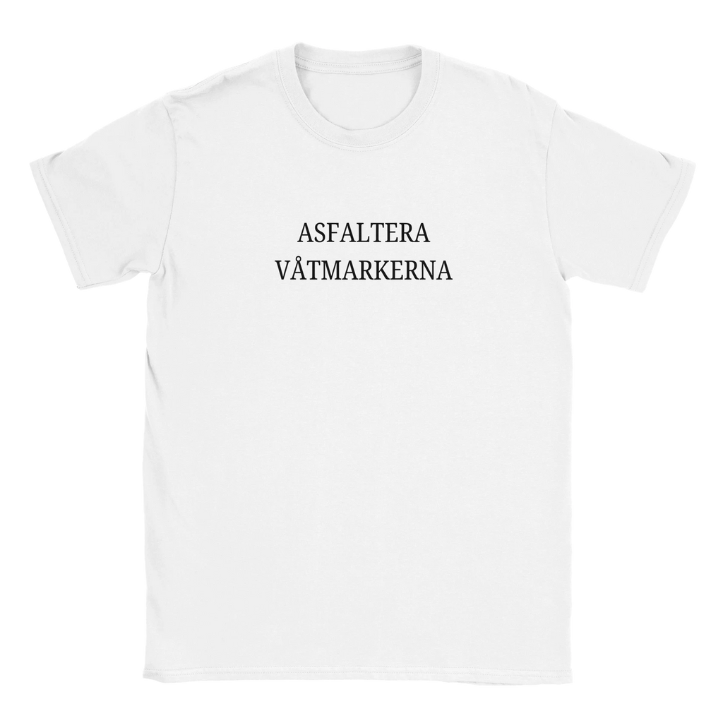 Vit Asfaltera Våtmarkerna t-shirt med svart texttryck